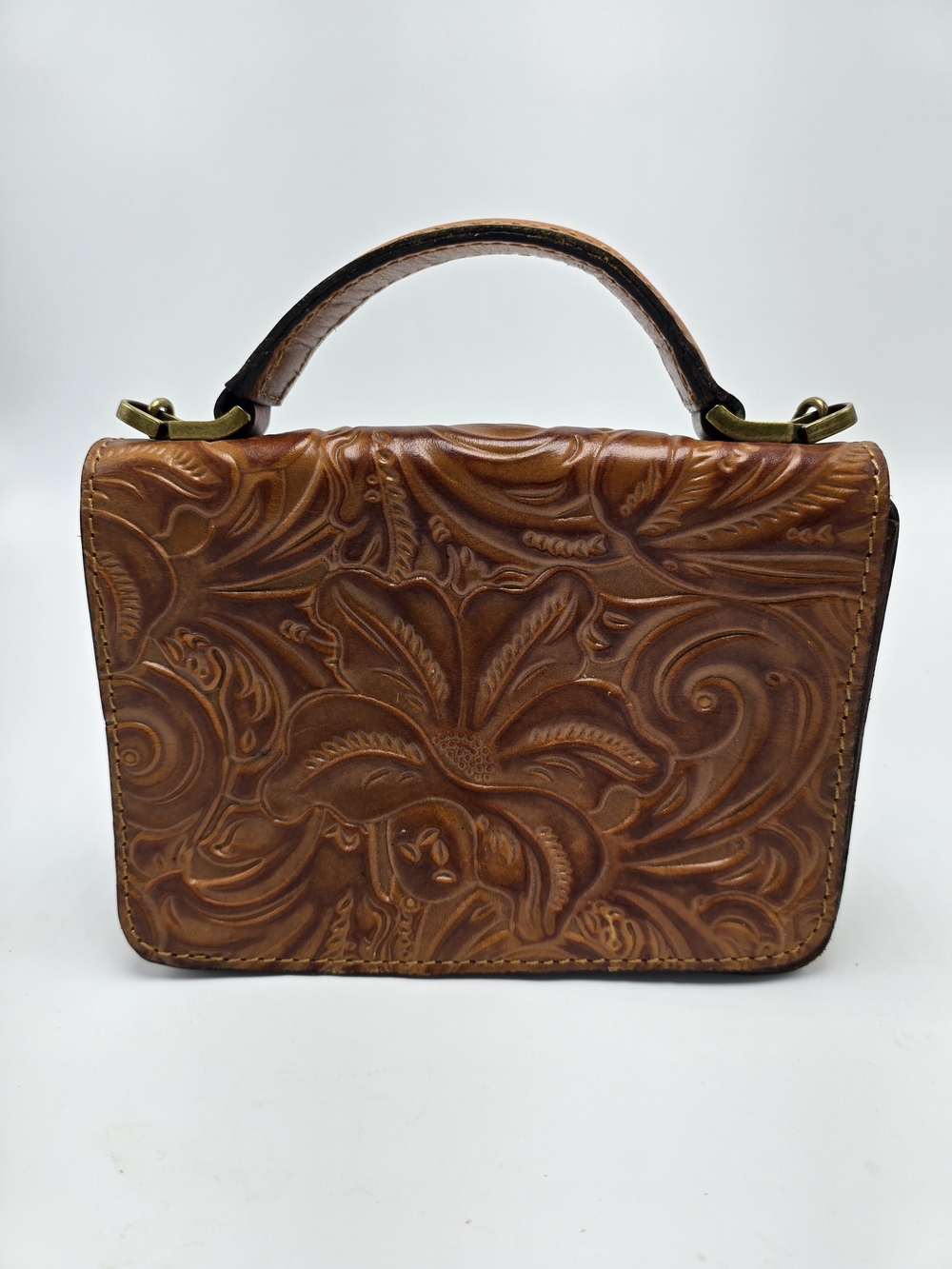 NWOT Hand-Tooled Brown Leather Crossbody